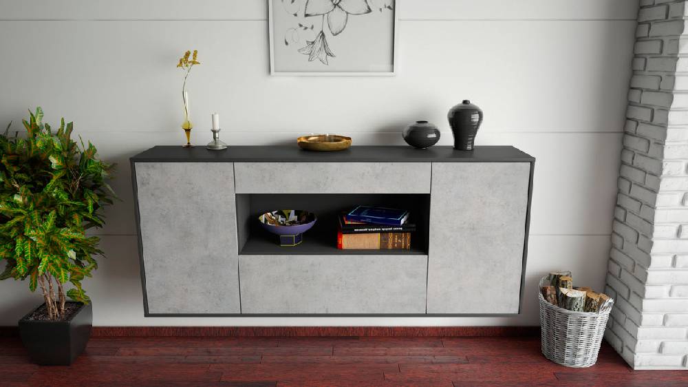 Stil Zeit Möbel Sideboard Ann Arbor, Beton, hängend (180x79x35cm) Cyber Monday