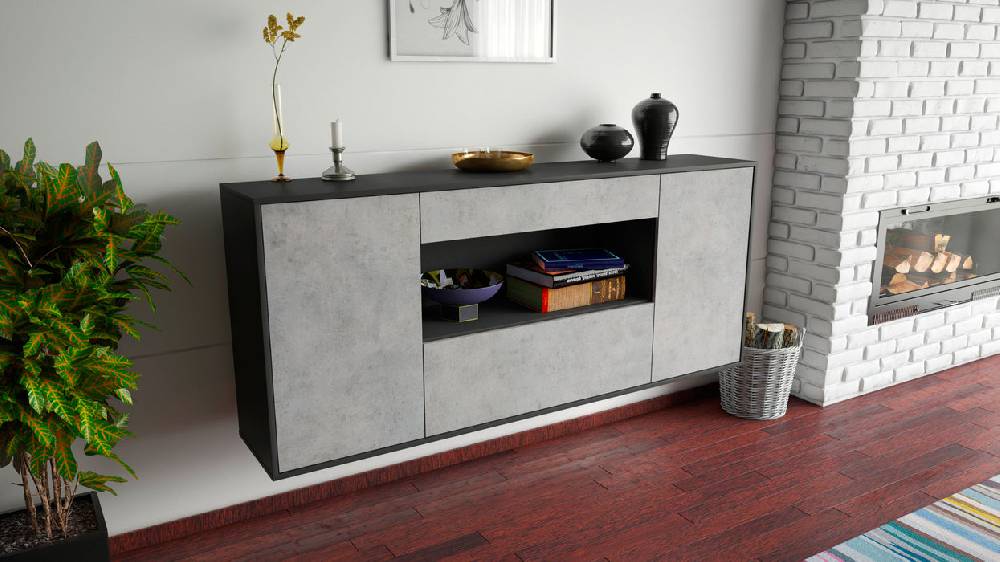 Stil Zeit Möbel Sideboard Ann Arbor, Beton, hängend (180x79x35cm) Cyber Monday