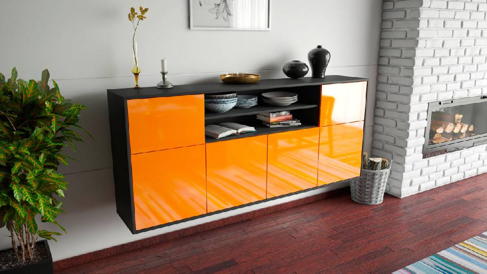 Stil Zeit Möbel Sideboard Topeka, Orange, hängend (180x79x35cm) Weihnachtsangebot