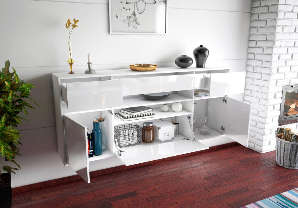 Stil Zeit Möbel Sideboard Miramar, Weiß, hängend (180x79x35cm) Vatertagsangebot