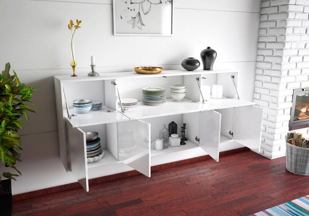 Stil Zeit Möbel Sideboard Roseville, Weiß, hängend (180x79x35cm) Valentinstagsangebot