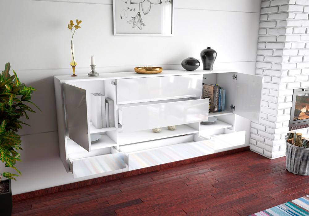 Stil Zeit Möbel Sideboard Lafayette, Weiß, hängend (180x79x35cm) Jubiläumsangebot