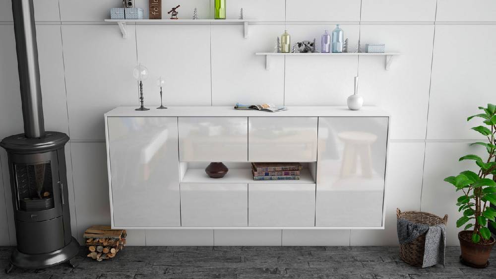 Stil Zeit Möbel Sideboard Stamford, Weiß, hängend (180x79x35cm) Top Angebot