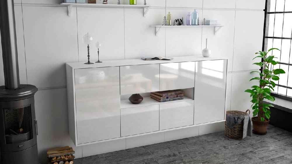 Stil Zeit Möbel Sideboard Stamford, Weiß, hängend (180x79x35cm) Top Angebot