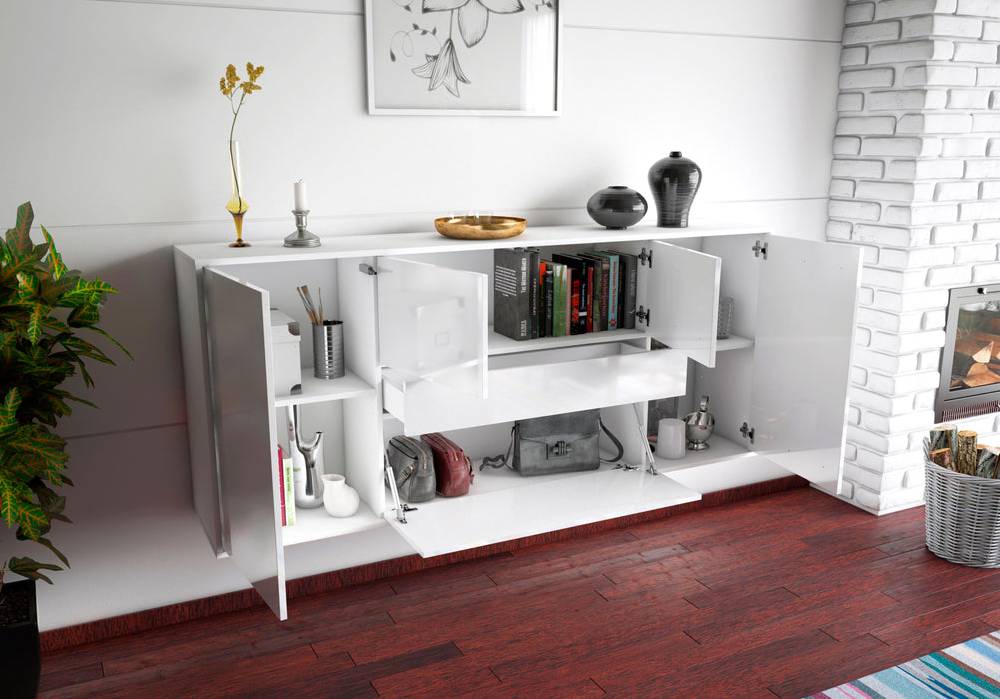 Stil Zeit Möbel Sideboard Orange, Weiß, hängend (180x79x35cm) Online Outlet