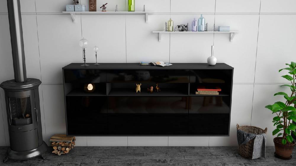 Stil Zeit Möbel Sideboard Inglewood, Schwarz, hängend (180x79x35cm) Große Rabatte
