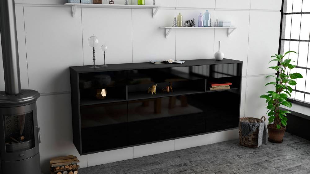 Stil Zeit Möbel Sideboard Inglewood, Schwarz, hängend (180x79x35cm) Große Rabatte