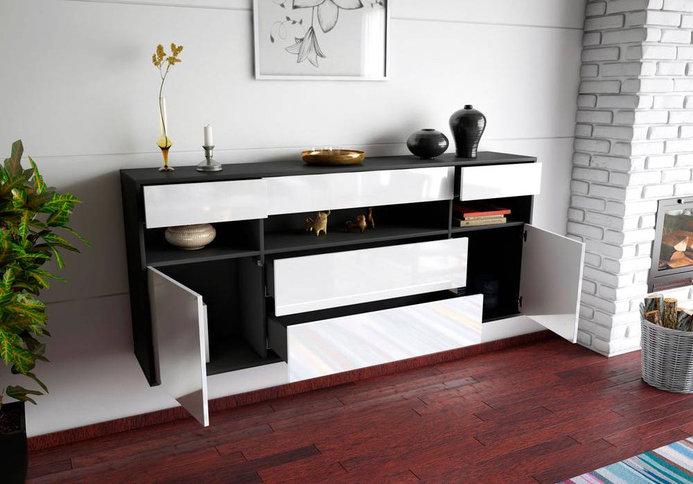 Stil Zeit Möbel Sideboard Inglewood, Schwarz, hängend (180x79x35cm) Große Rabatte