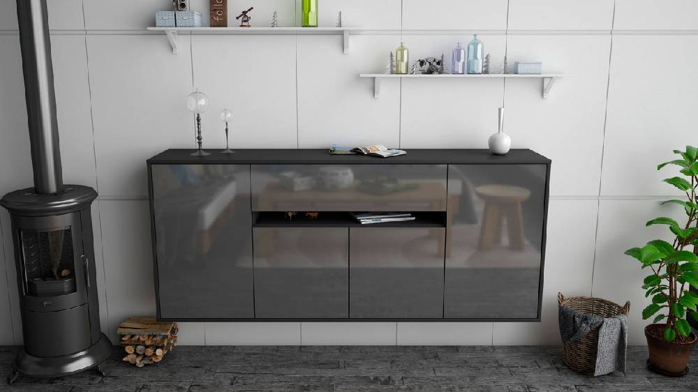 Stil Zeit Möbel Sideboard Flint, Grau, hängend (180x79x35cm) Neuheiten