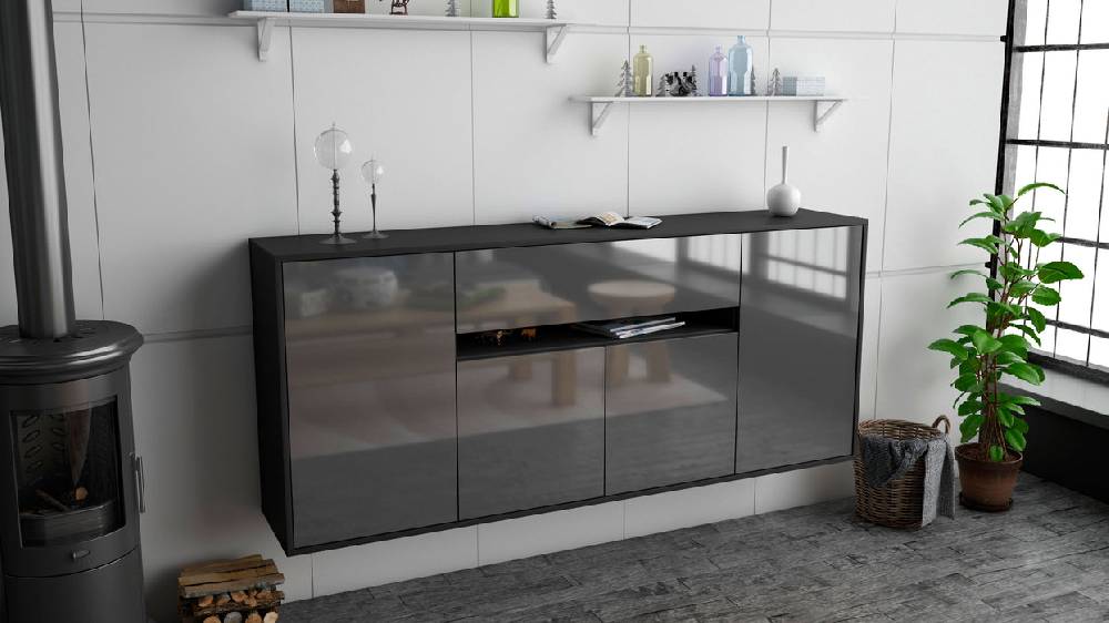 Stil Zeit Möbel Sideboard Flint, Grau, hängend (180x79x35cm) Neuheiten