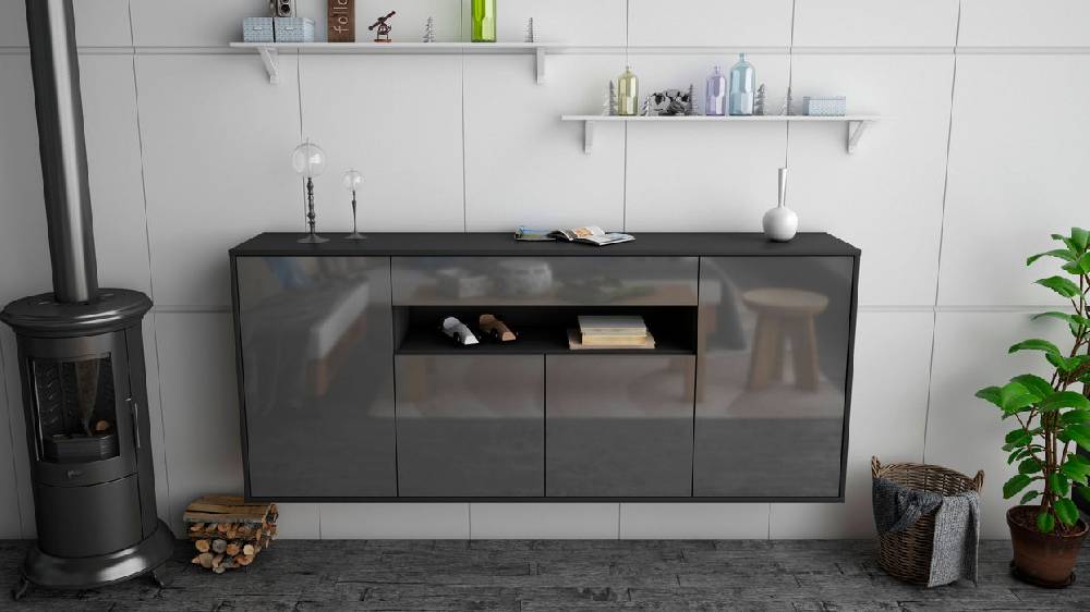 Stil Zeit Möbel Sideboard Lansing, Grau, hängend (180x79x35cm) Saisonale Angebote
