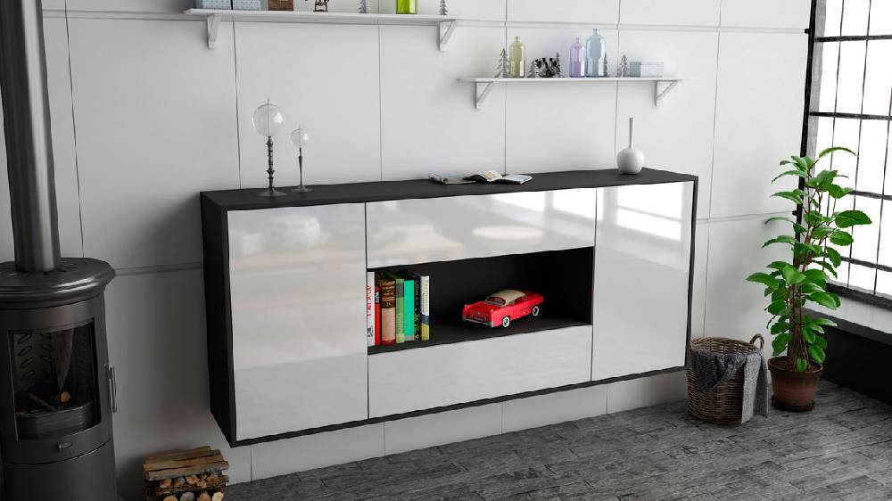 Stil Zeit Möbel Sideboard Denton, Weiß, hängend (180x79x35cm) Räumungsverkauf