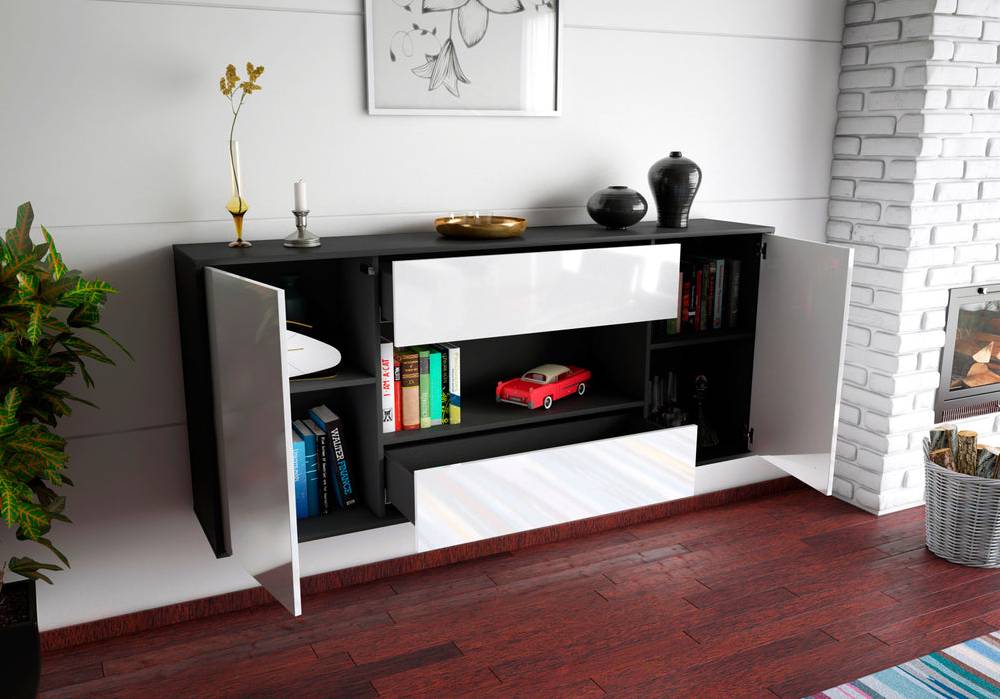 Stil Zeit Möbel Sideboard Denton, Weiß, hängend (180x79x35cm) Räumungsverkauf