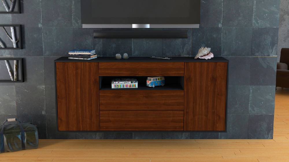 Stil Zeit Möbel Sideboard Vallejo, Walnuss, hängend (180x79x35cm) Kauf eins, bekomm eins gratis