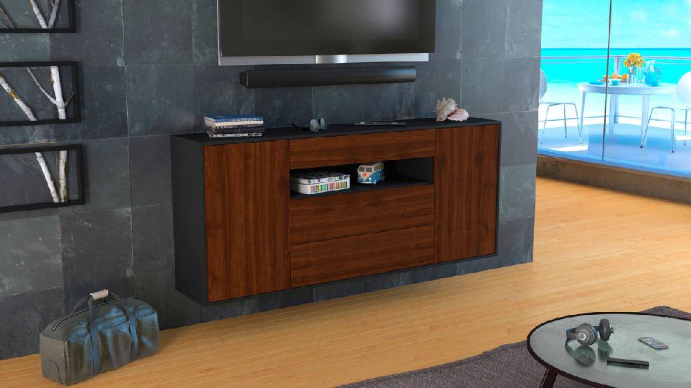 Stil Zeit Möbel Sideboard Vallejo, Walnuss, hängend (180x79x35cm) Kauf eins, bekomm eins gratis