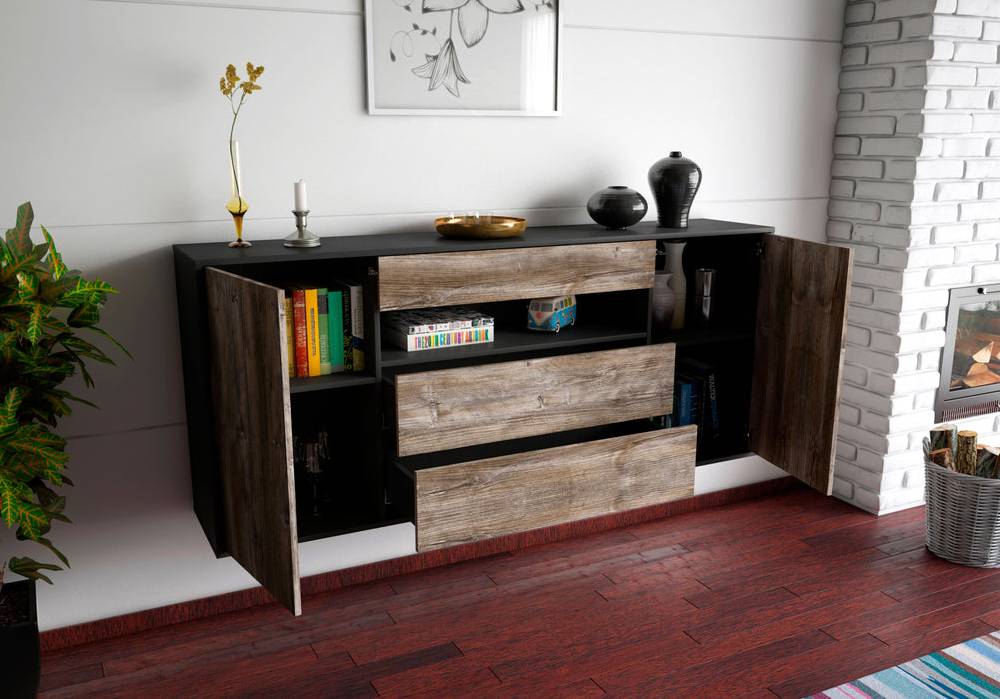 Stil Zeit Möbel Sideboard Vallejo, Walnuss, hängend (180x79x35cm) Kauf eins, bekomm eins gratis