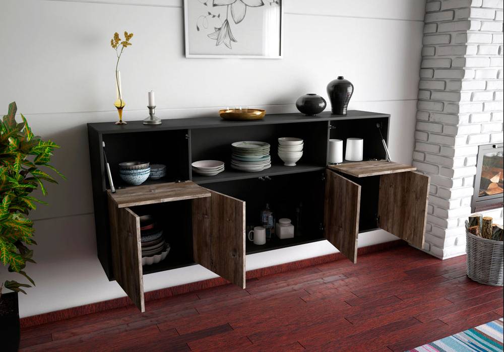 Stil Zeit Möbel Sideboard West Valley City, Walnuss, hängend (180x79x35cm) Sonderangebote