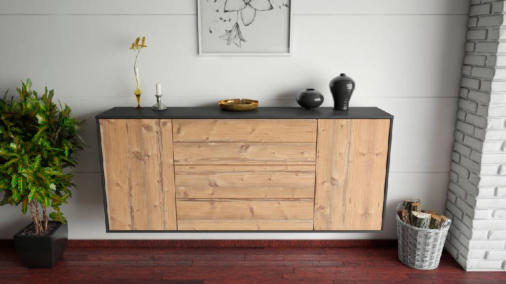 Stil Zeit Möbel Sideboard Bridgeport, Pinie, hängend (180x79x35cm) VIP-Rabatte