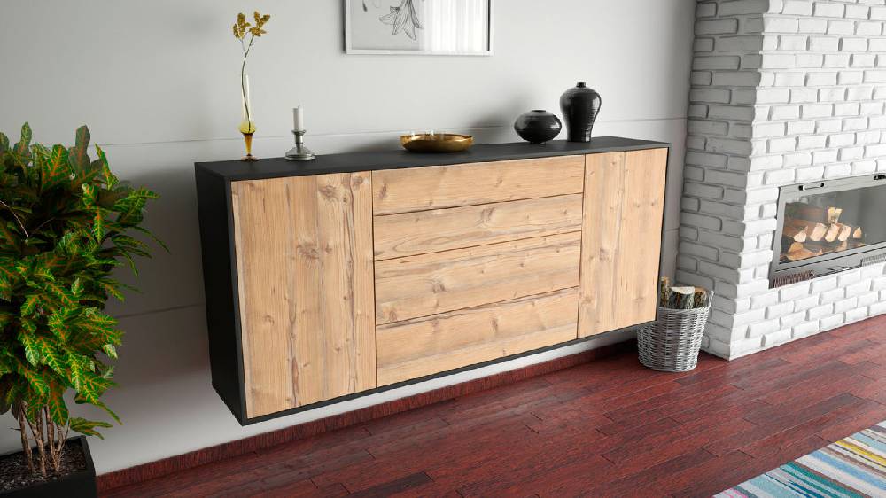 Stil Zeit Möbel Sideboard Bridgeport, Pinie, hängend (180x79x35cm) VIP-Rabatte