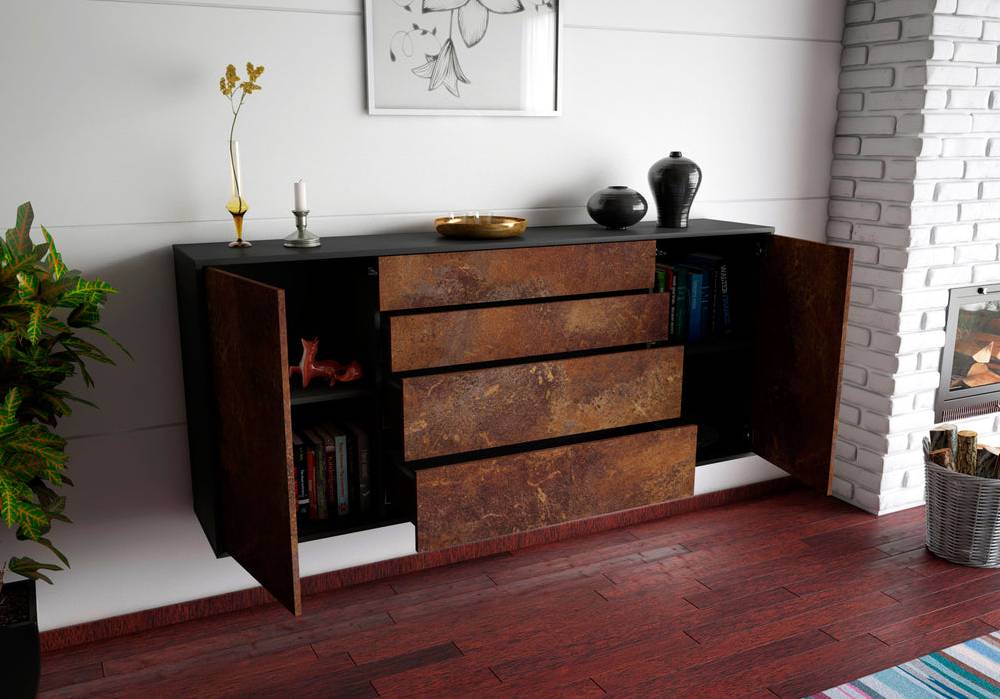 Stil Zeit Möbel Sideboard Bridgeport, Rost, hängend (180x79x35cm) Tiefpreis