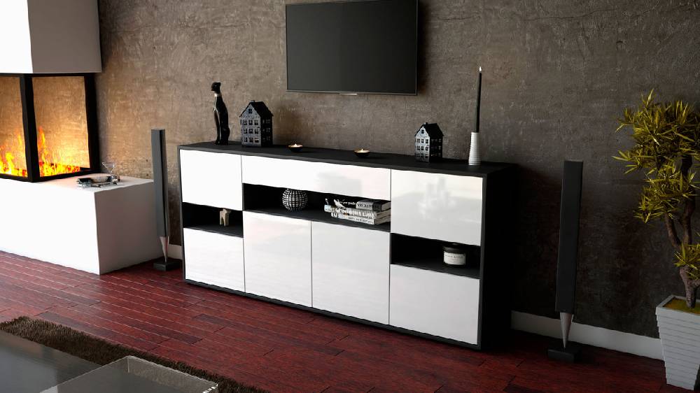 Stil Zeit Möbel Sideboard Ginevra, Weiß (180x79x35cm) Kostenlose Rückgabe
