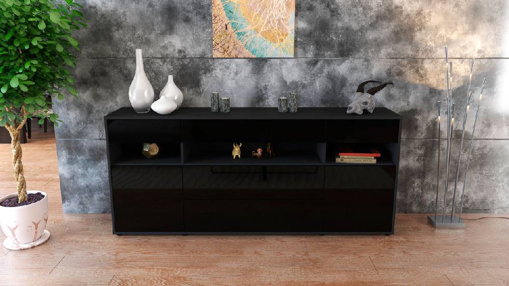 Stil Zeit Möbel Sideboard Floria, Schwarz (180x79x35cm) Bis zu 65% Rabatt
