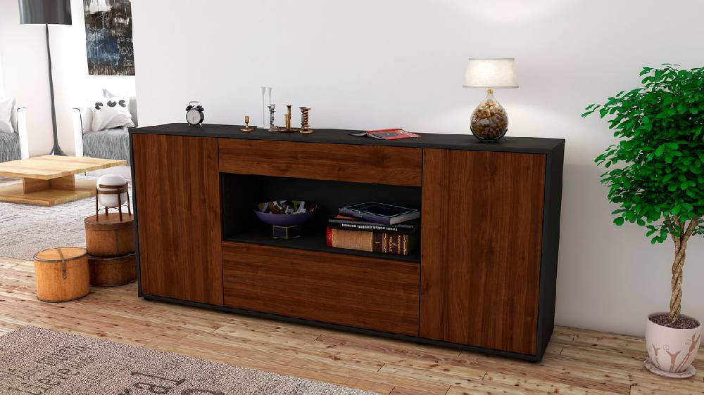Stil Zeit Möbel Sideboard Fiora, Walnuss (180x79x35cm) Nur noch ein Tag übrig