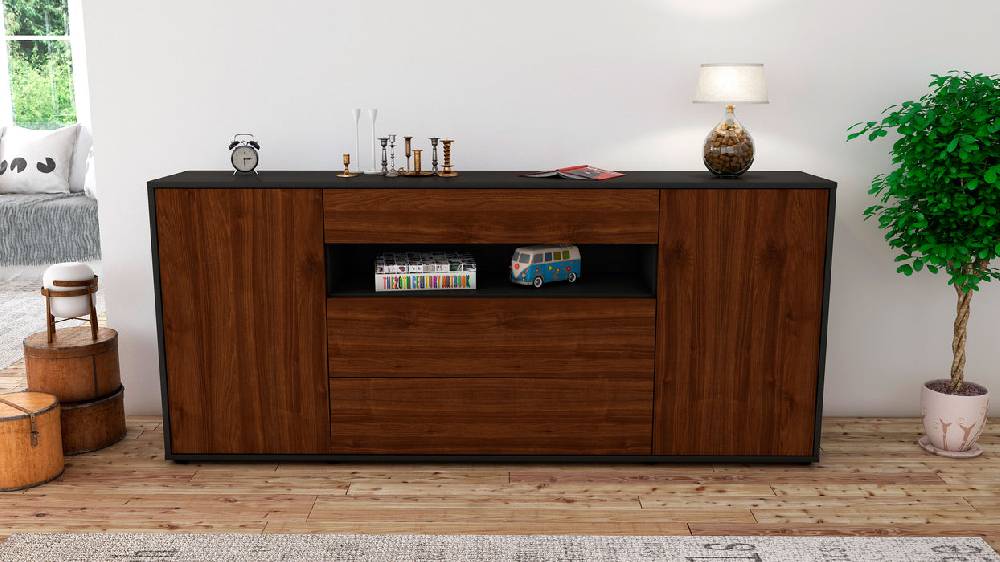 Stil Zeit Möbel Sideboard Filippa, Walnuss (180x79x35cm) Riesige Rabatte
