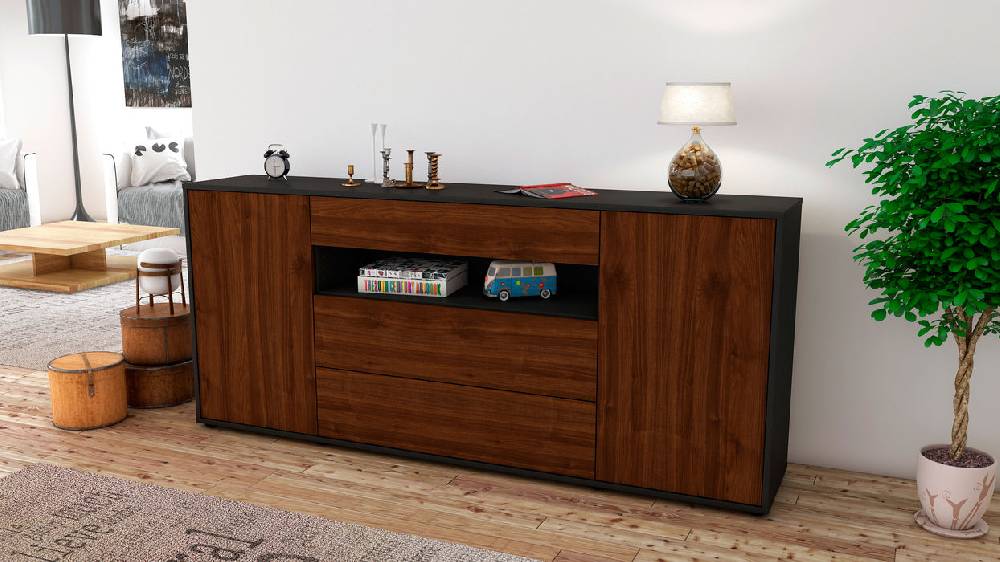 Stil Zeit Möbel Sideboard Filippa, Walnuss (180x79x35cm) Riesige Rabatte