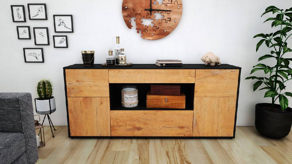 Stil Zeit Möbel Sideboard Fabiola, Eiche (180x79x35cm) Kostenloser Versand international