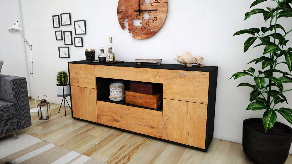 Stil Zeit Möbel Sideboard Fabiola, Eiche (180x79x35cm) Kostenloser Versand international