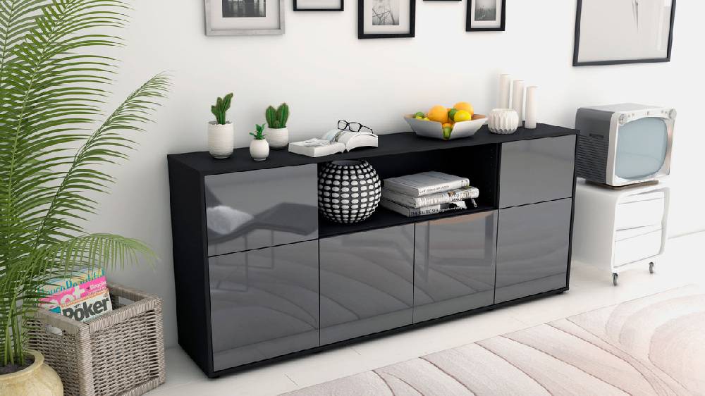 Stil Zeit Möbel Sideboard Ermentrude, Grau (180x79x35cm) Im Verkauf