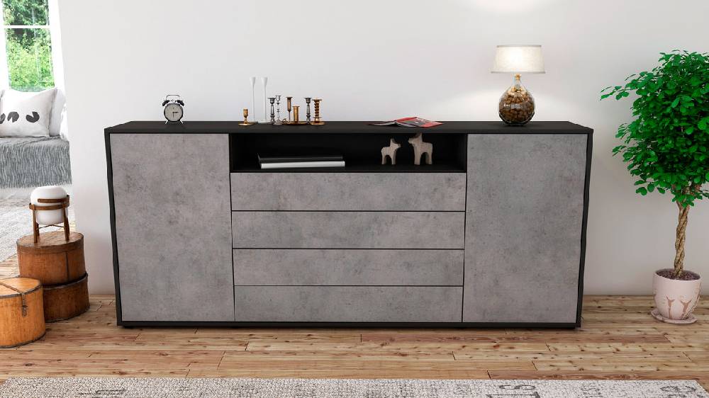 Stil Zeit Möbel Sideboard Enzo, Beton (180x79x35cm) 50% Rabatt für begrenzte Zeit