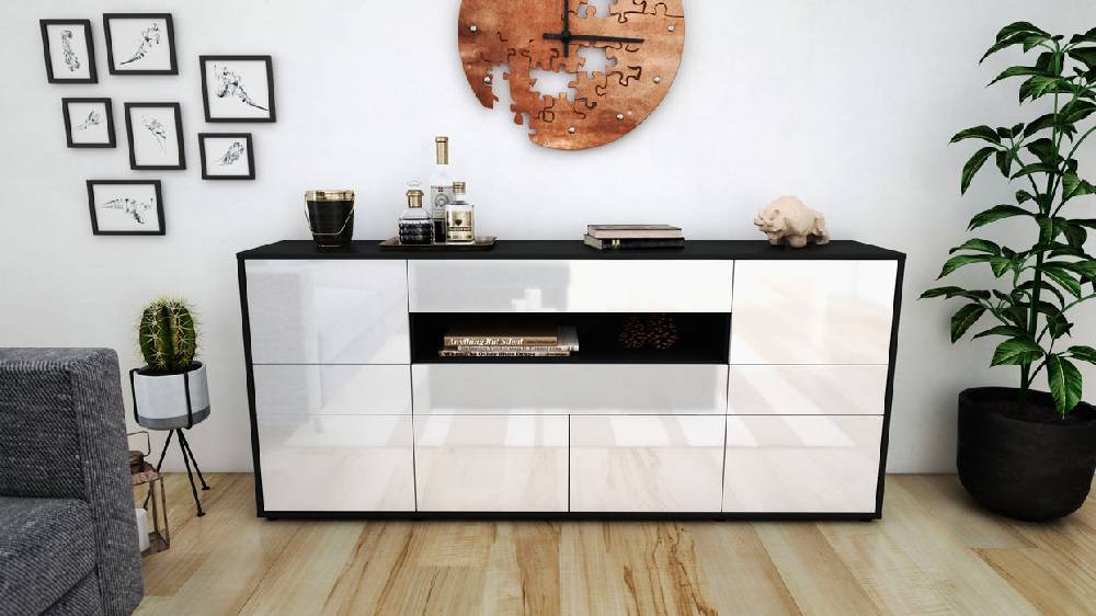 Stil Zeit Möbel Sideboard Emerelda, Weiß (180x79x35cm) Angebote