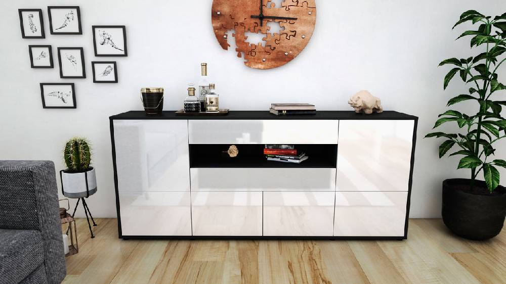 Stil Zeit Möbel Sideboard Emely, Weiß (180x79x35cm) im Angebot