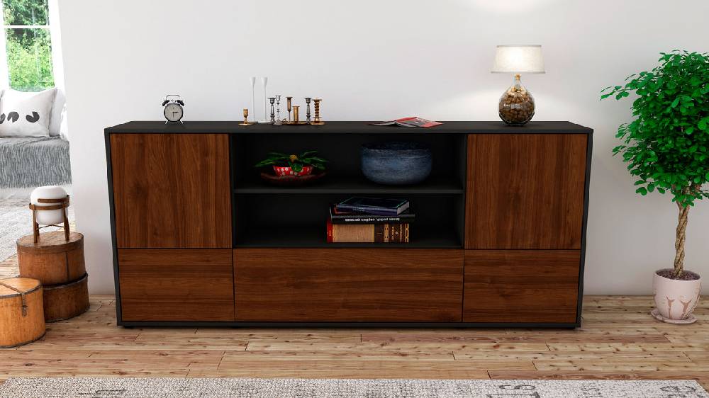 Stil Zeit Möbel Sideboard Emanuela, Walnuss (180x79x35cm) Schlussverkauf