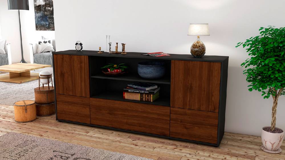 Stil Zeit Möbel Sideboard Emanuela, Walnuss (180x79x35cm) Schlussverkauf