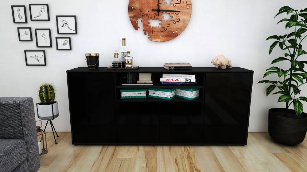 Stil Zeit Möbel Sideboard Elsita, Schwarz (180x79x35cm) Günstiger Verkauf