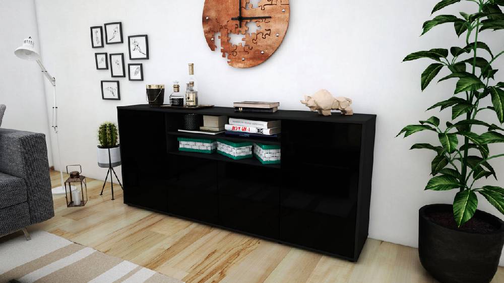 Stil Zeit Möbel Sideboard Elsita, Schwarz (180x79x35cm) Günstiger Verkauf