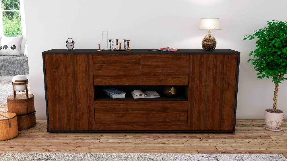 Stil Zeit Möbel Sideboard Elisabetta, Walnuss (180x79x35cm) Kostenloser Versand