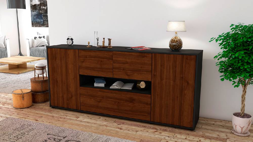 Stil Zeit Möbel Sideboard Elisabetta, Walnuss (180x79x35cm) Kostenloser Versand