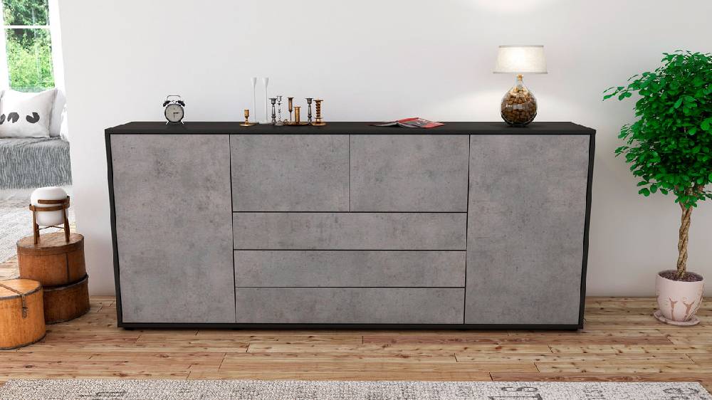 Stil Zeit Möbel Sideboard Eliana, Beton (180x79x35cm) Sonderangebot