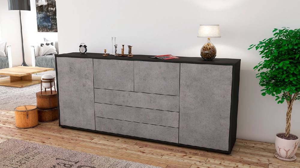 Stil Zeit Möbel Sideboard Eliana, Beton (180x79x35cm) Sonderangebot