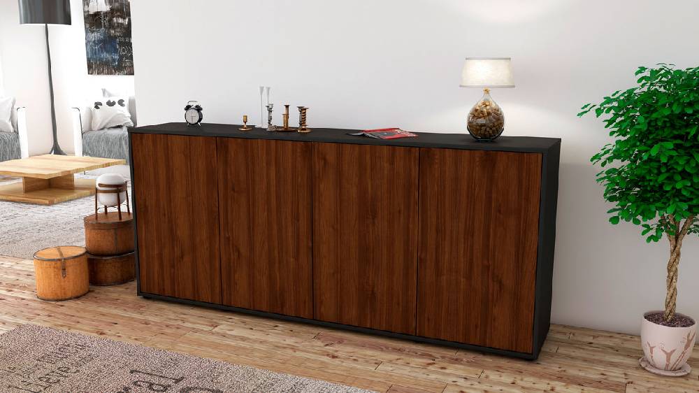 Stil Zeit Möbel Sideboard Elana, Walnuss (180x79x35cm) Begrenztes Angebot