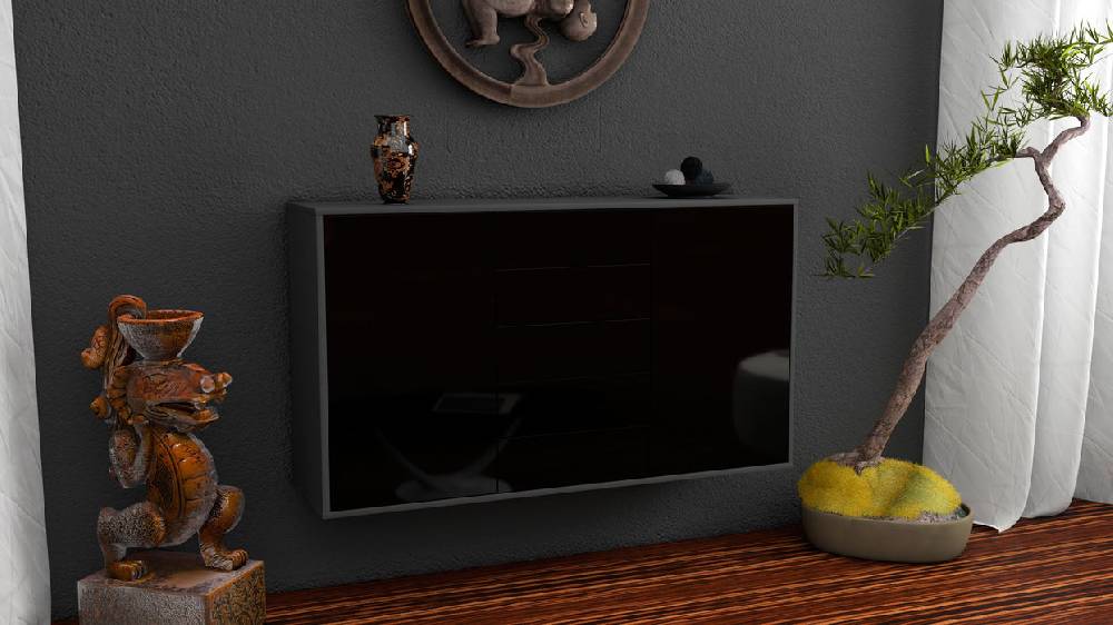 Stil Zeit Möbel Sideboard Pembroke Pines, Schwarz, hängend (136x79x35cm) Preisnachlass