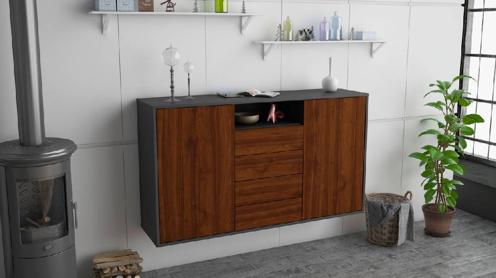 Stil Zeit Möbel Sideboard Eugene, Walnuss, hängend (136x79x35cm) Saisonschlussverkauf