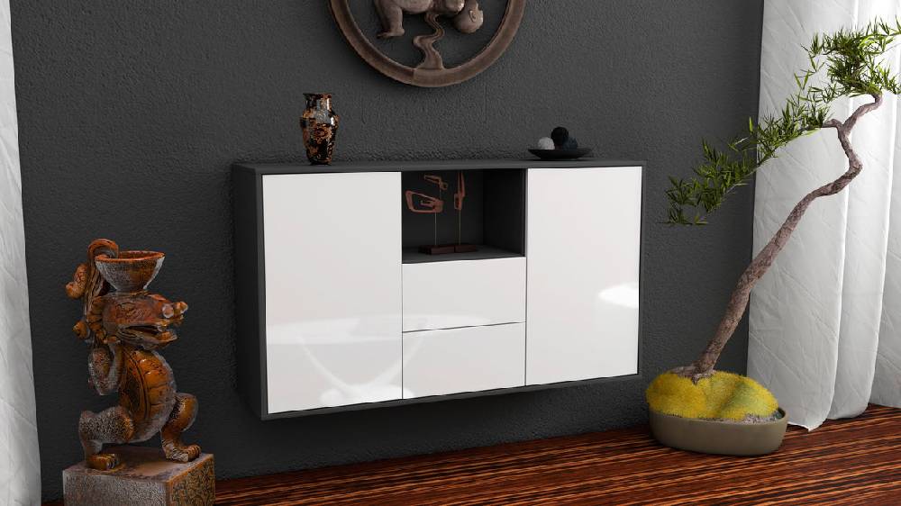 Stil Zeit Möbel Sideboard Port St. Lucie, Weiß, hängend (136x79x35cm) Black Friday