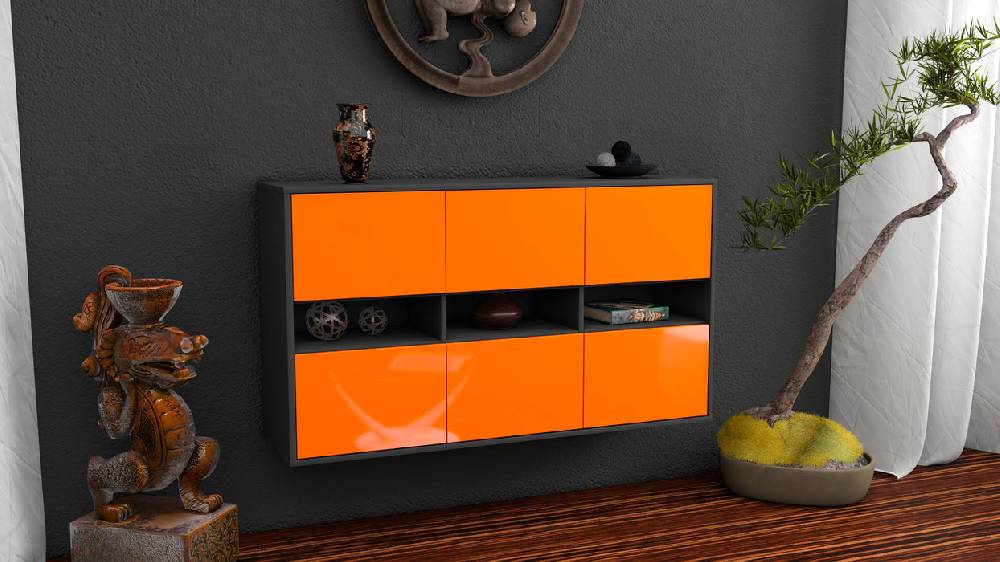 Stil Zeit Möbel Sideboard Rockford, Orange, hängend (136x79x35cm) Weihnachtsangebot