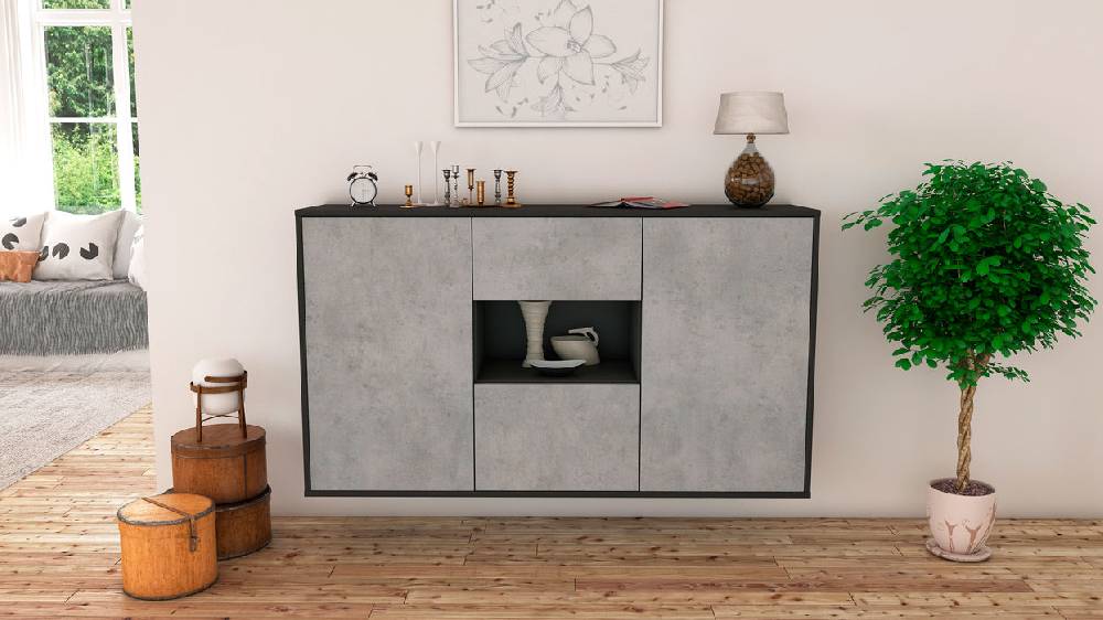 Stil Zeit Möbel Sideboard Tallahassee, Beton, hängend (136x79x35cm) Muttertagsangebot