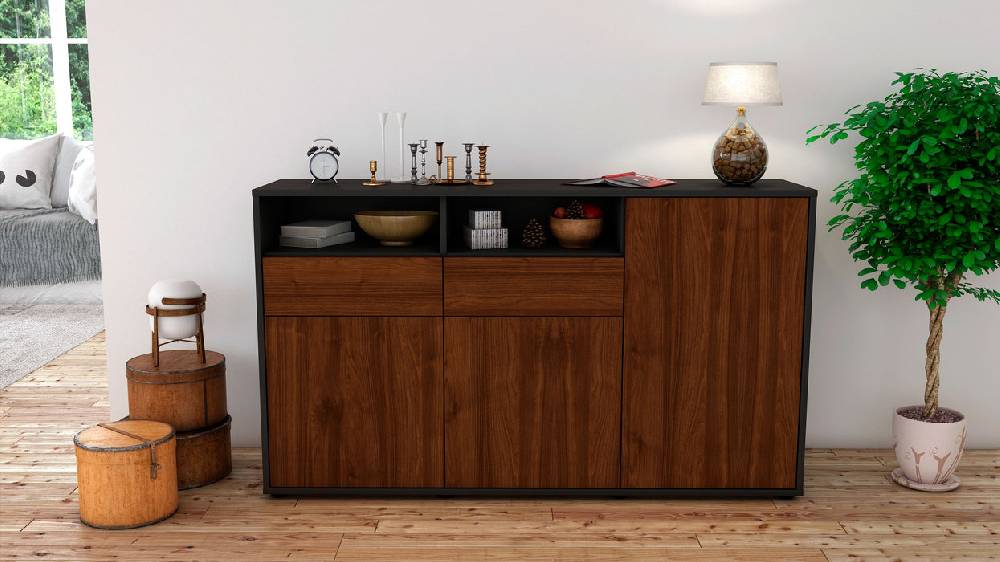 Stil Zeit Möbel Sideboard Editta, Walnuss (136x79x35cm) Lagerräumung